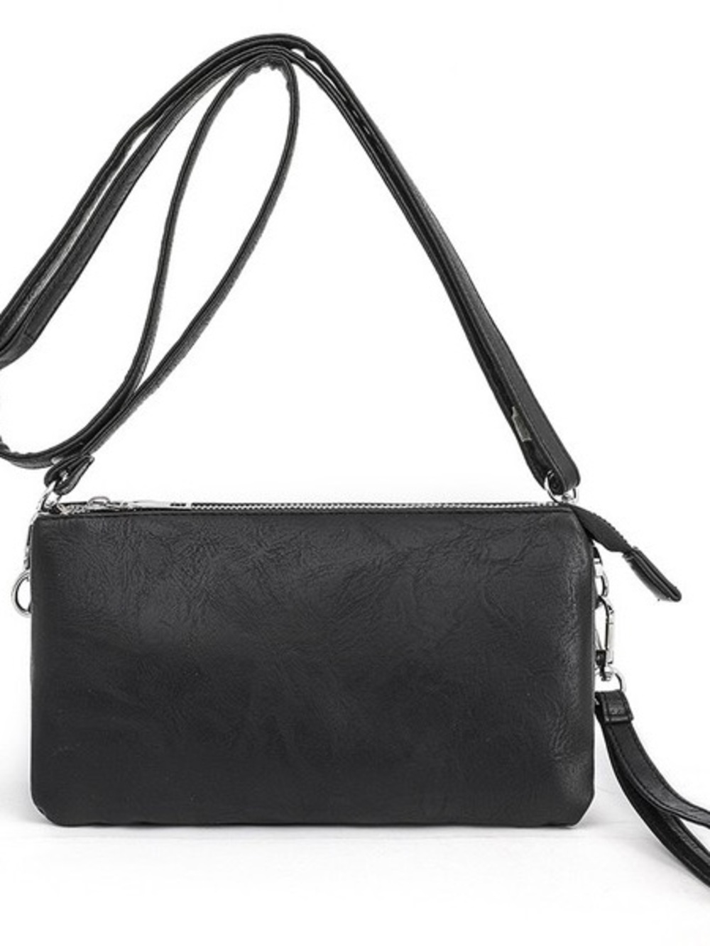 Classic Vegan Leather Black Crossbody Wallet Bag - Women's Shoulder Clutch
